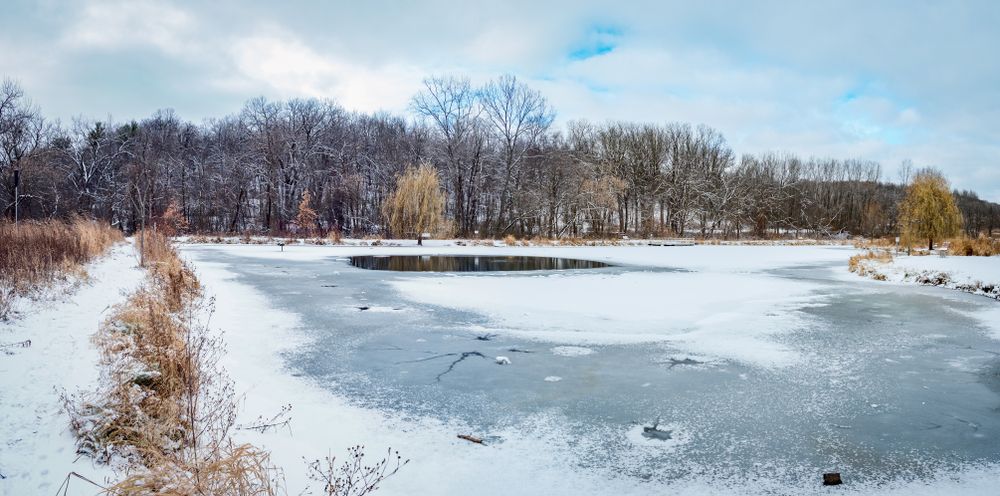 Frozen lake at Quarry Hill Nature Center