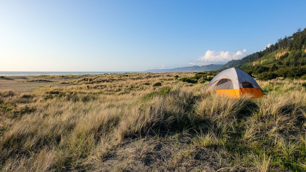 A tent pitched at Gold Bluffs Beach