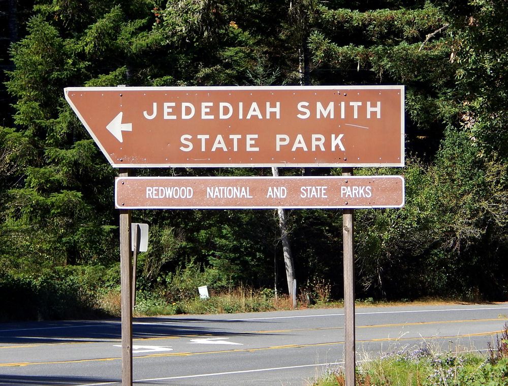 Signage of Jedediah Smith Woods State Park