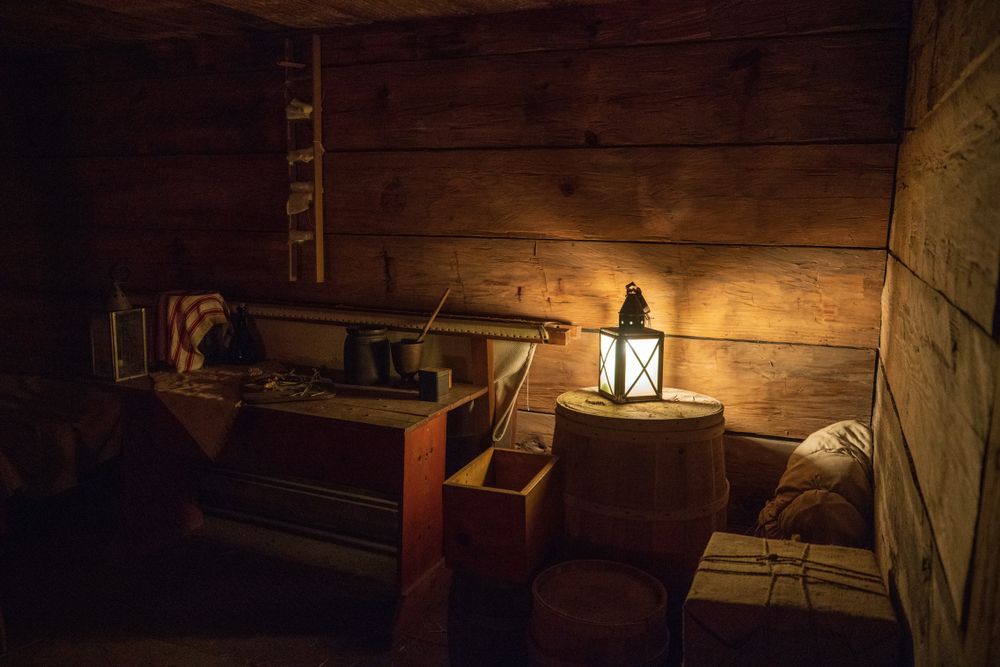 Interior of a cabin at Fort Stanwix National Monument