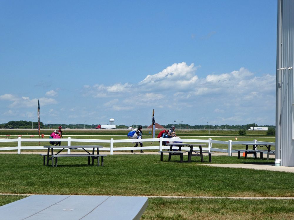 Skydivers returning from a jump at Chicagoland Skydiving Center