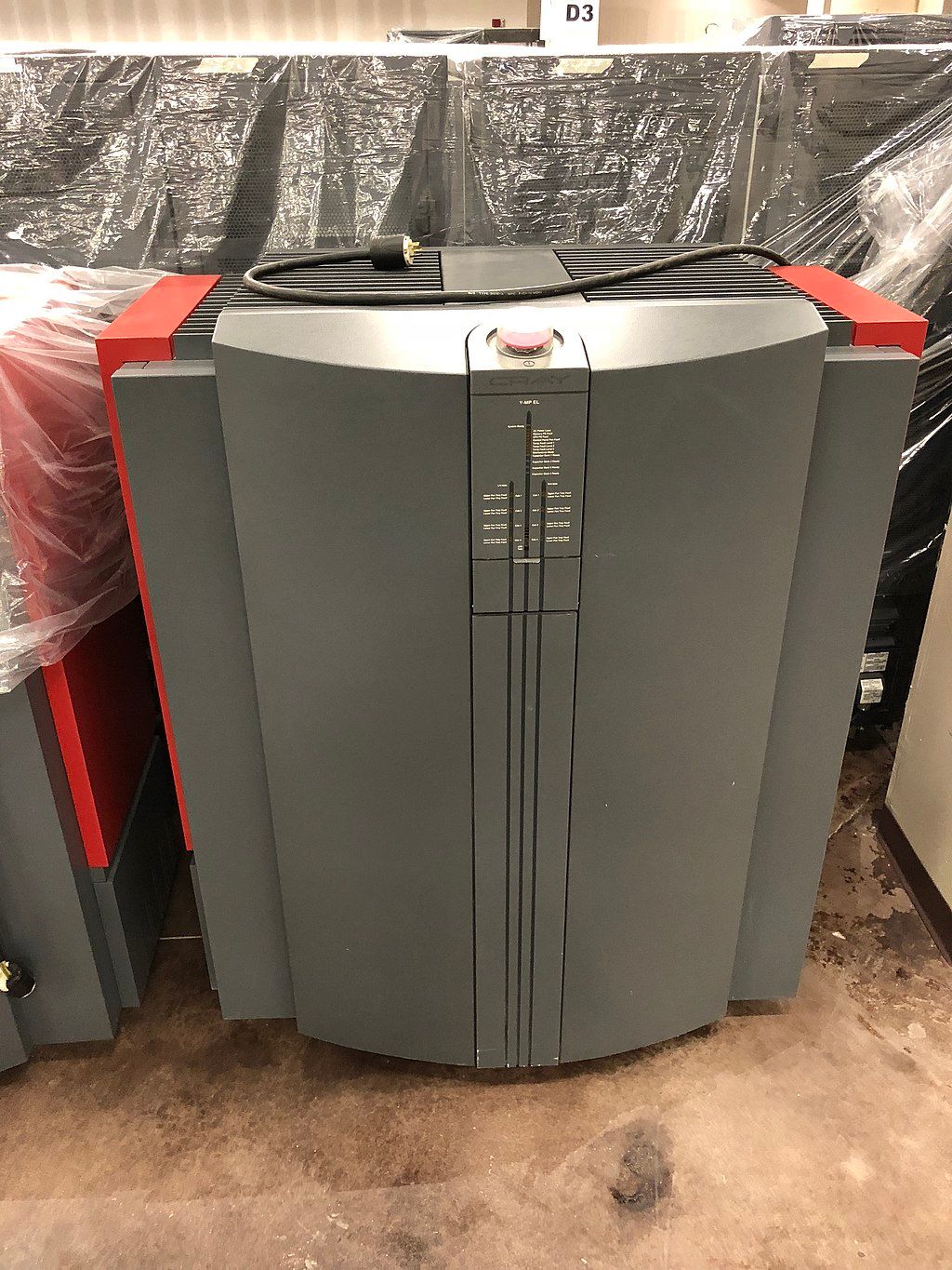 A space gray colored Cray Y-MP EL on display at Computer Museum of America.