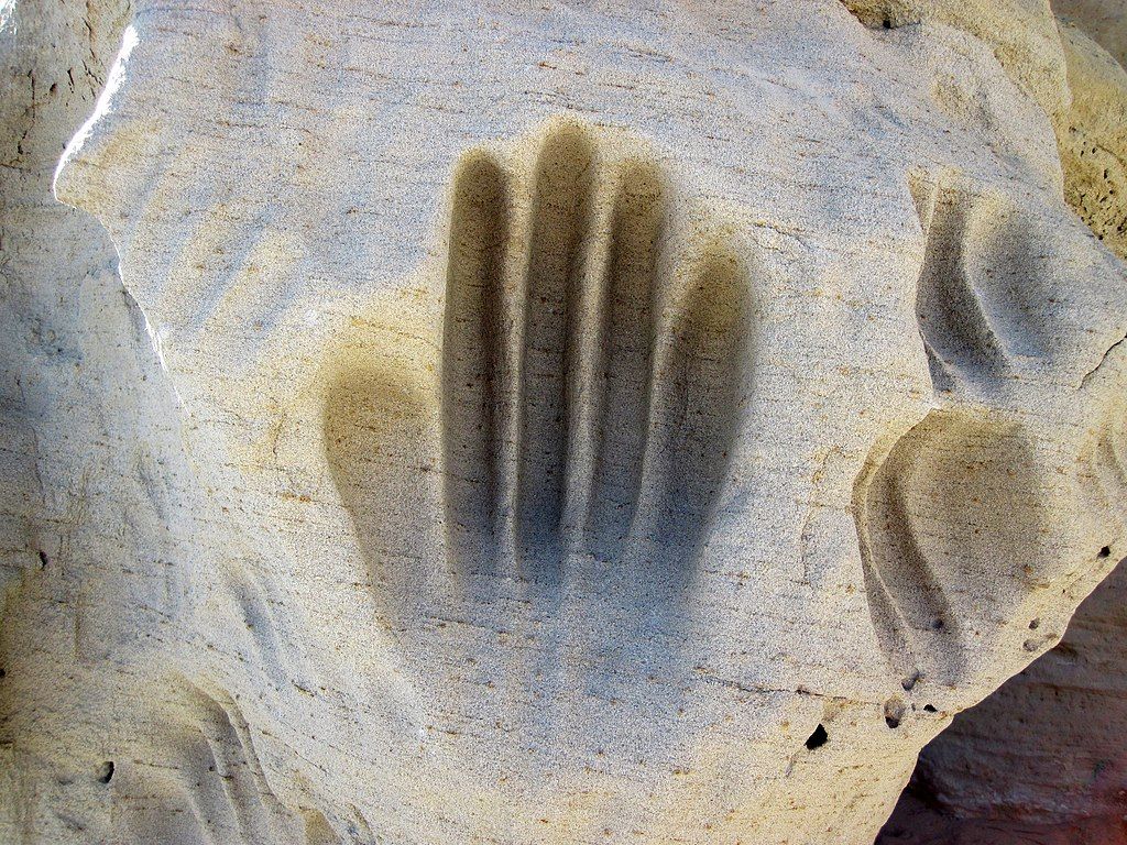 Human hands petroglyphs at White Mountain Petroglyphs