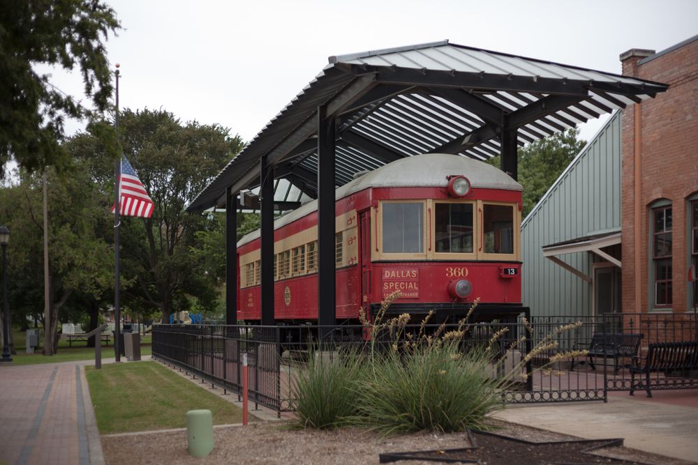 A railcar displayed beside the Interurban Railway Museum