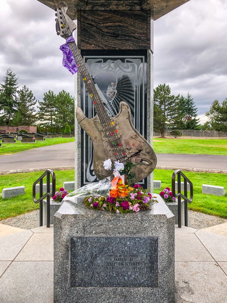 Jimi Hendrix memorial at Greenwood Memorial Park and Cemetery