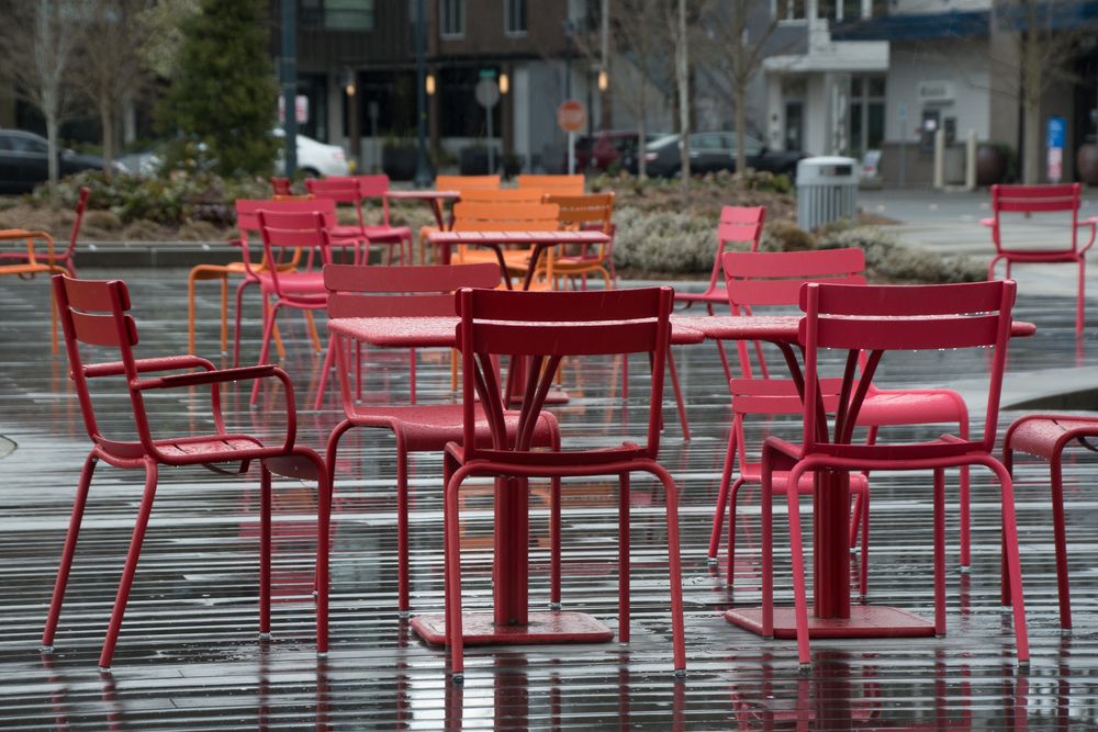 Outdoor dining tables at Redmond Town Center