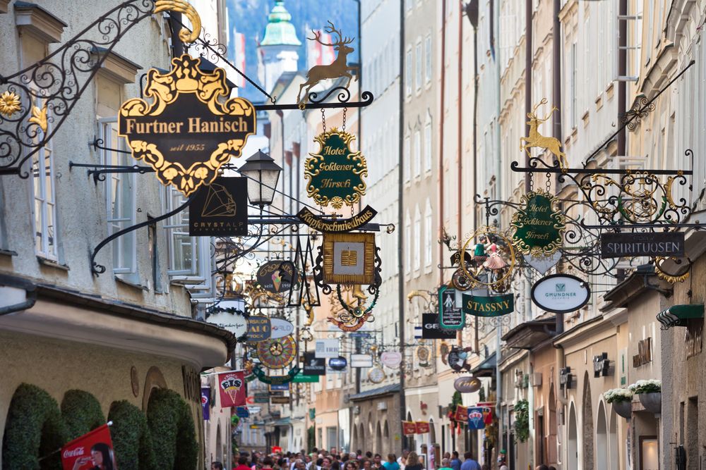 Iron signage of Getreidegasse shops
