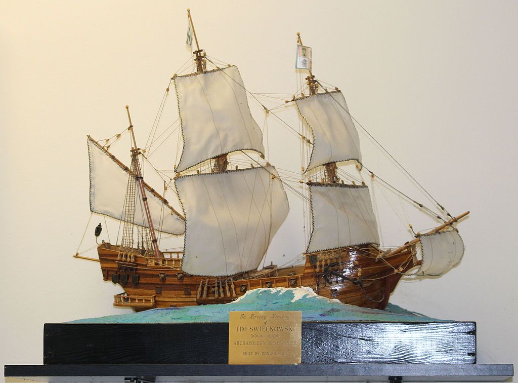 An almiranta warship replica inside the McLarty Treasure Museum.