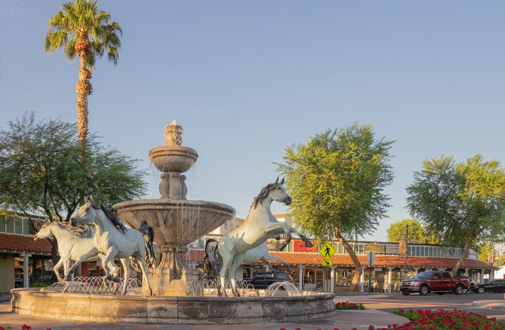 Daytime view of the Bronze Horse Fountain by Bob Parks