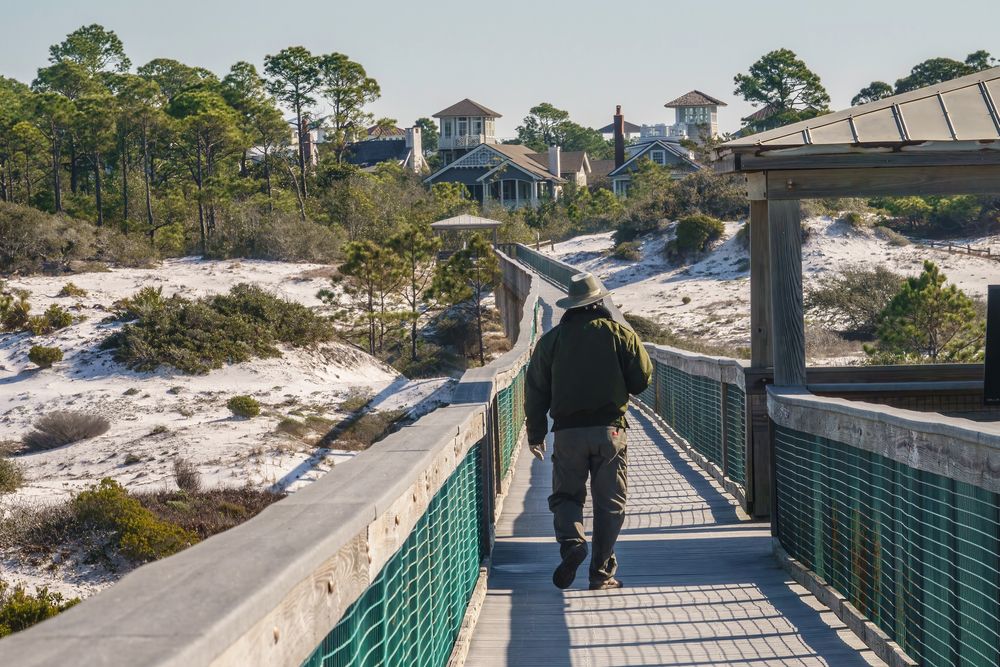 A person walking along Deer Lake State Park's boardwalk