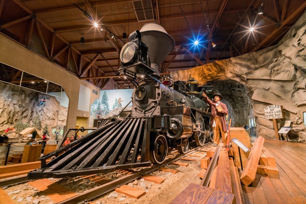 A steam locomotive displayed in California State Railroad Museum