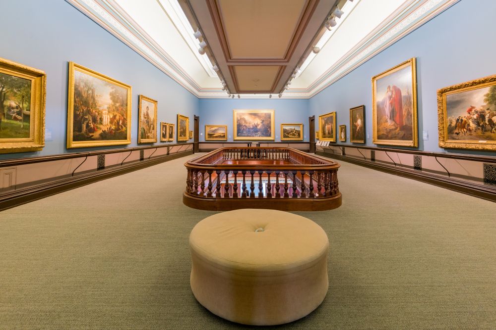 Framed art pieces in Crocker Art Museum