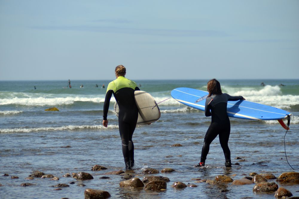 Surfers at Ditch Plains Beach