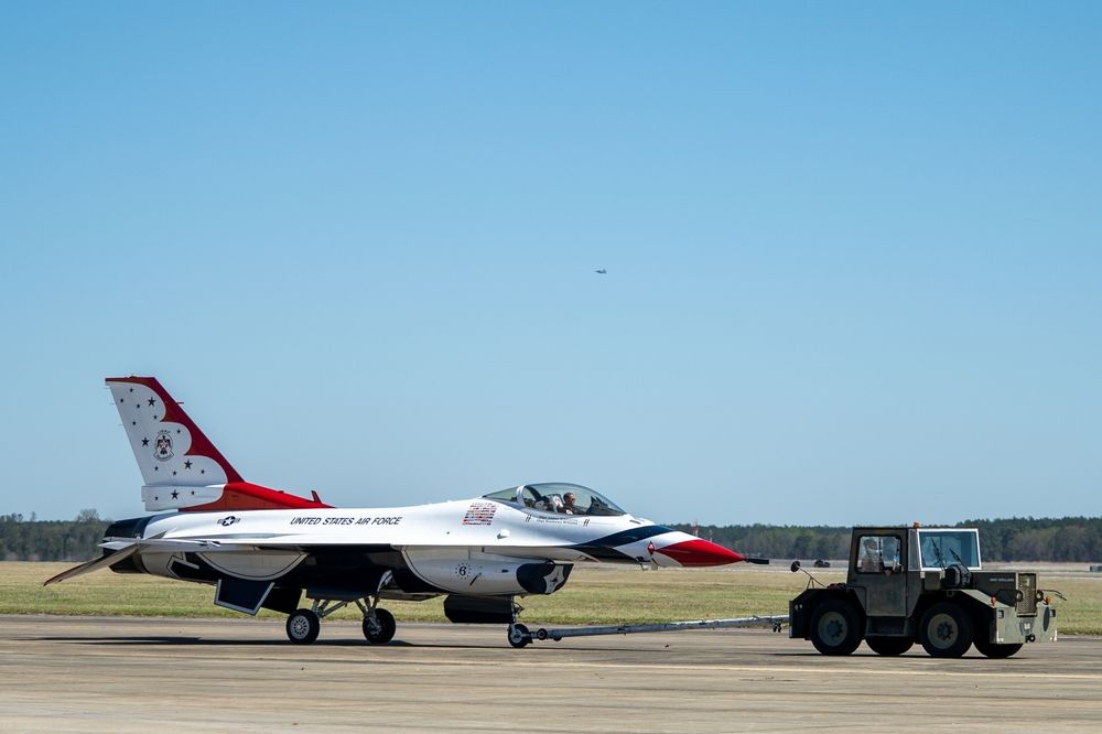 An aircraft preparing to takeoff at Shaw Air Force Base