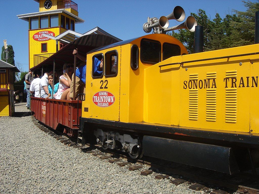 People aboard a train at Sonoma Train Town Railroad