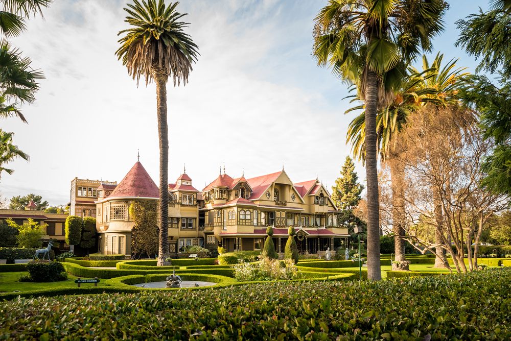 Far view of Winchester Mystery House's exterior