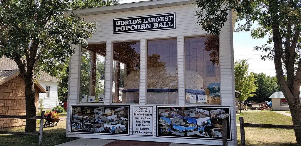Daytime view of the World’s Largest Popcorn Ball