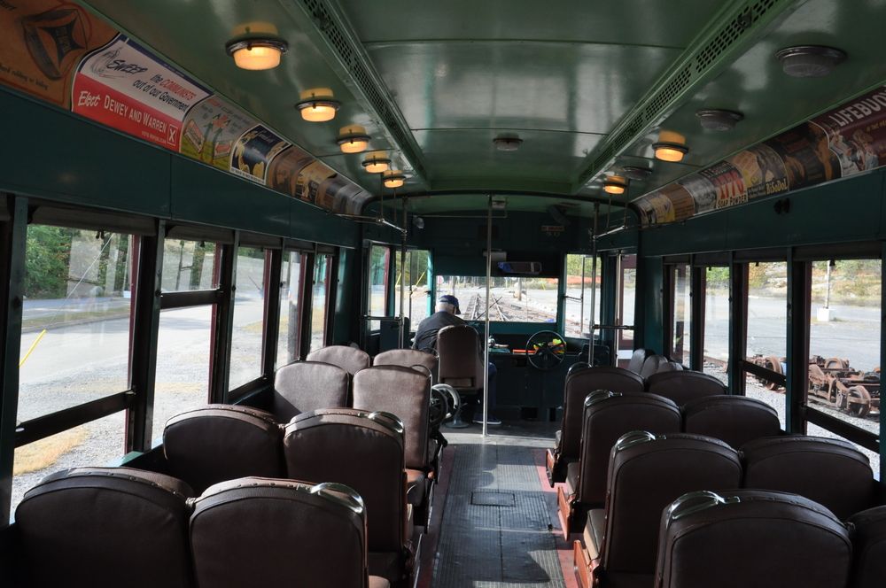 View inside a trolley of Electric City Trolley Museum