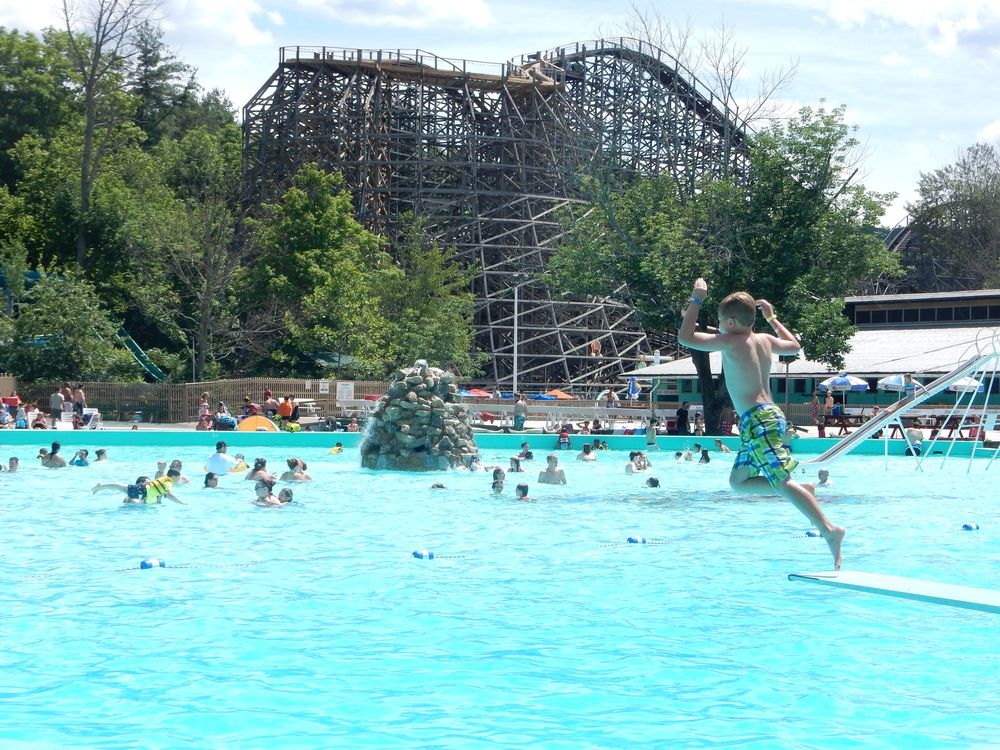 People swimming on the pool of Knoebels Amusement Park
