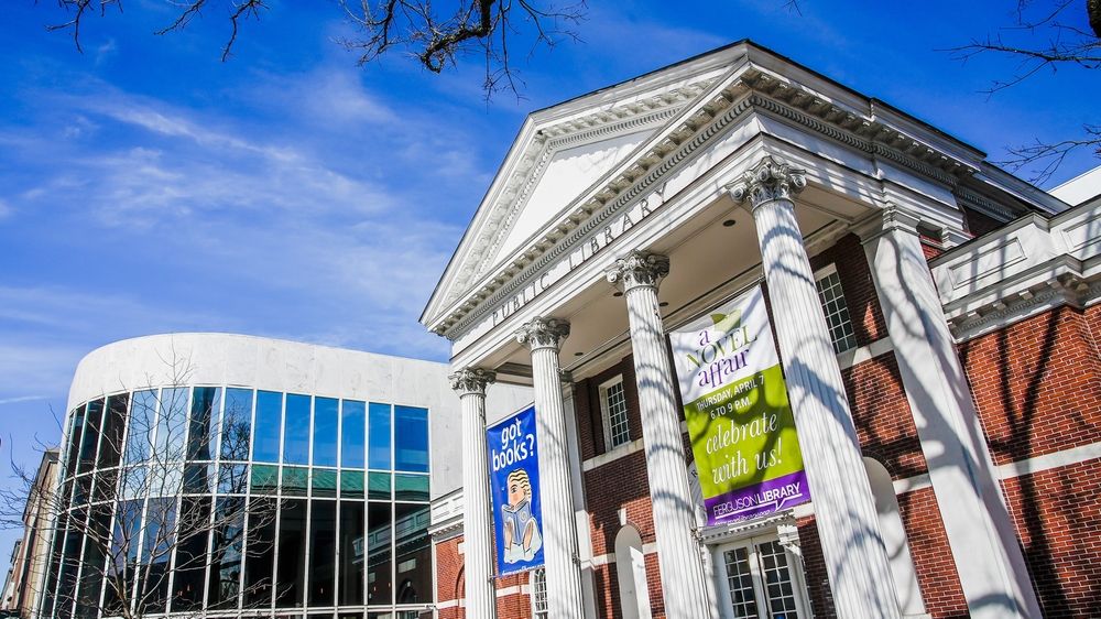 Side view of Ferguson Library's exterior