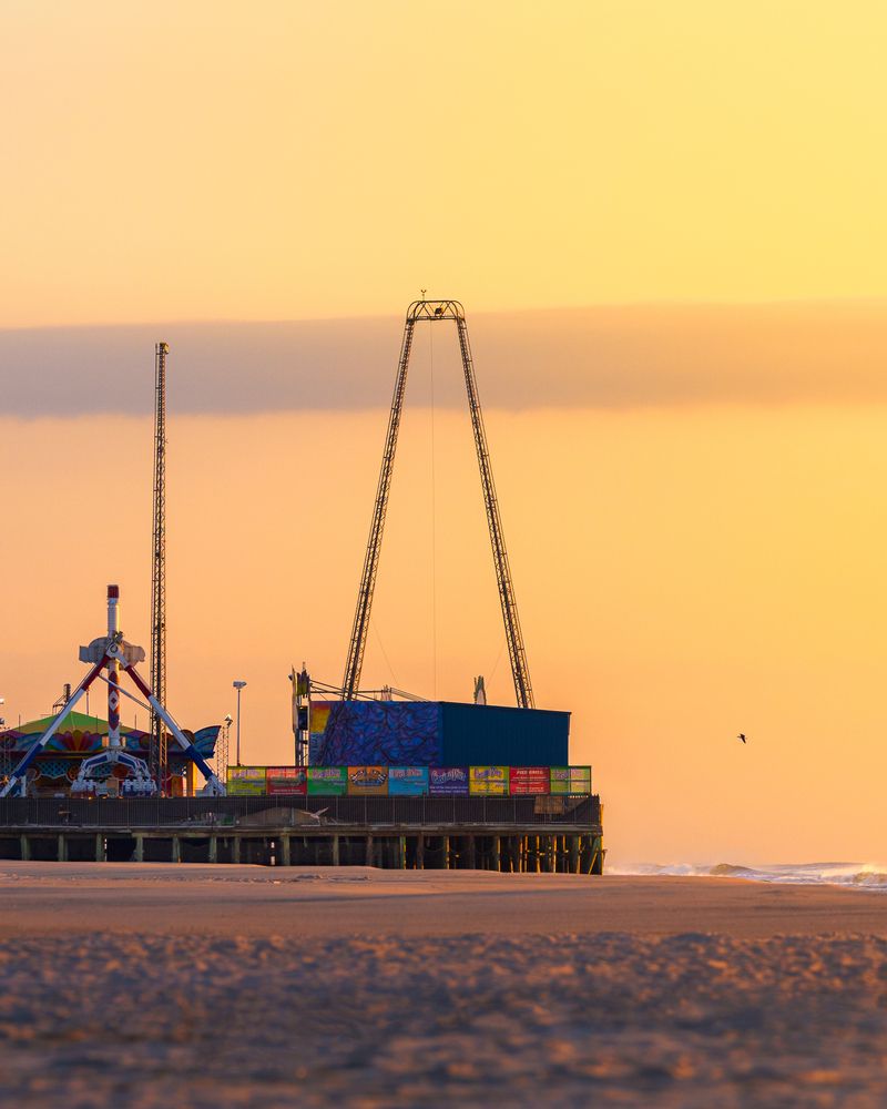 Sunset at Casino Pier & Breakwater Beach Amusement Park