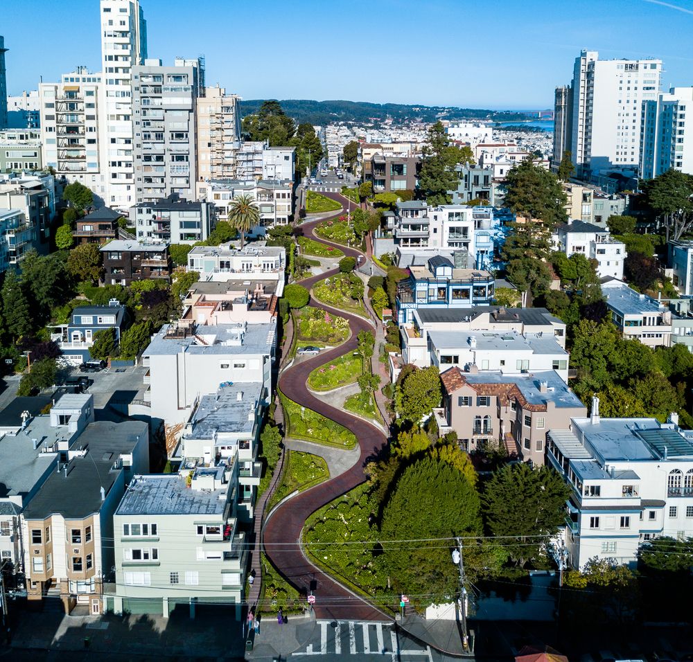 Aerial view of Lombard Street