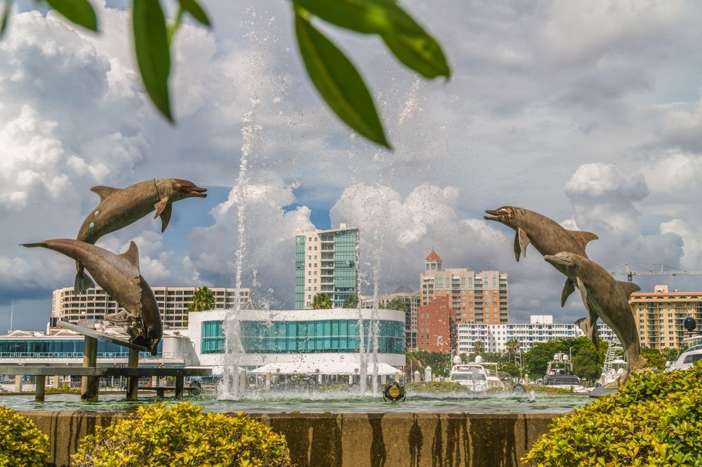 Dolphin fountain at Bayfront Park