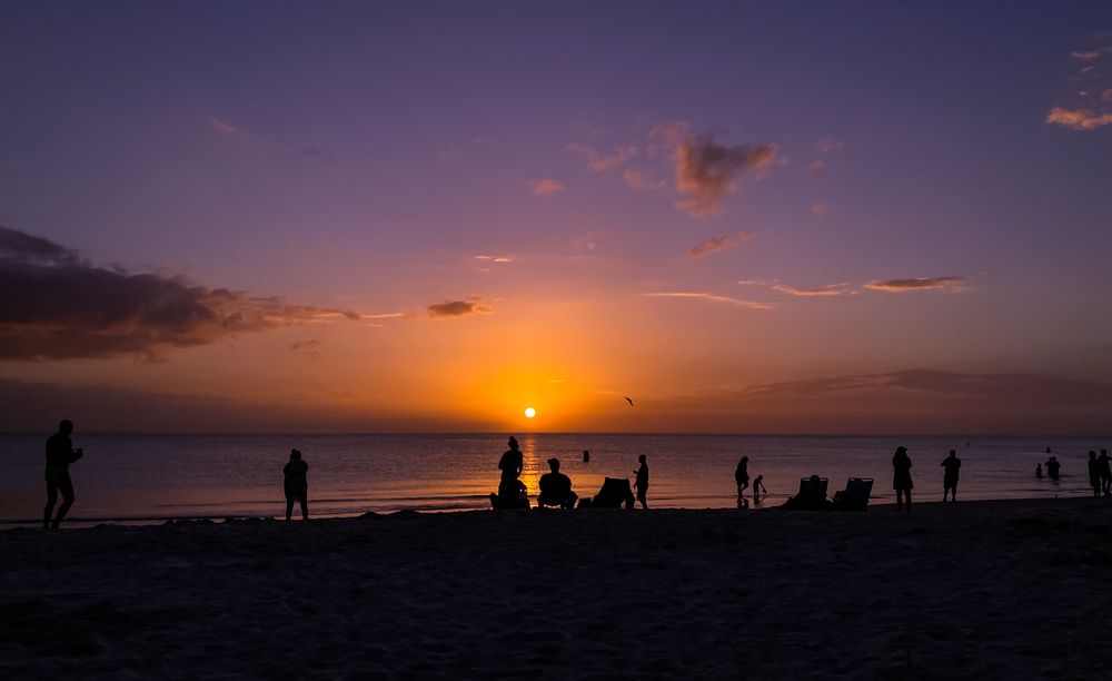 Silhouette of people at Lido Key Beach during sunset
