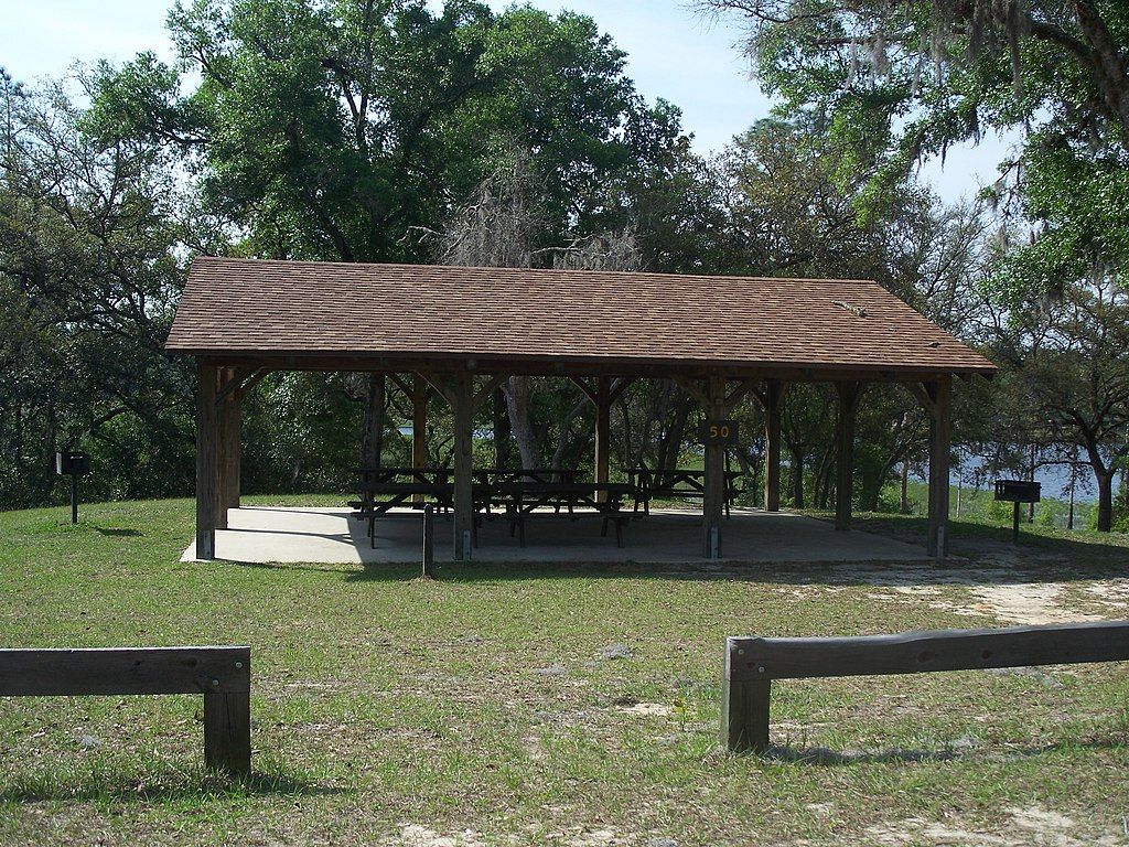 View of Mike Roess Gold Head Branch State Park's picnic shed