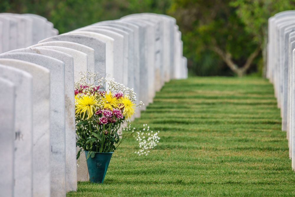 Flowers left on a grave at Sarasota National Cemetery