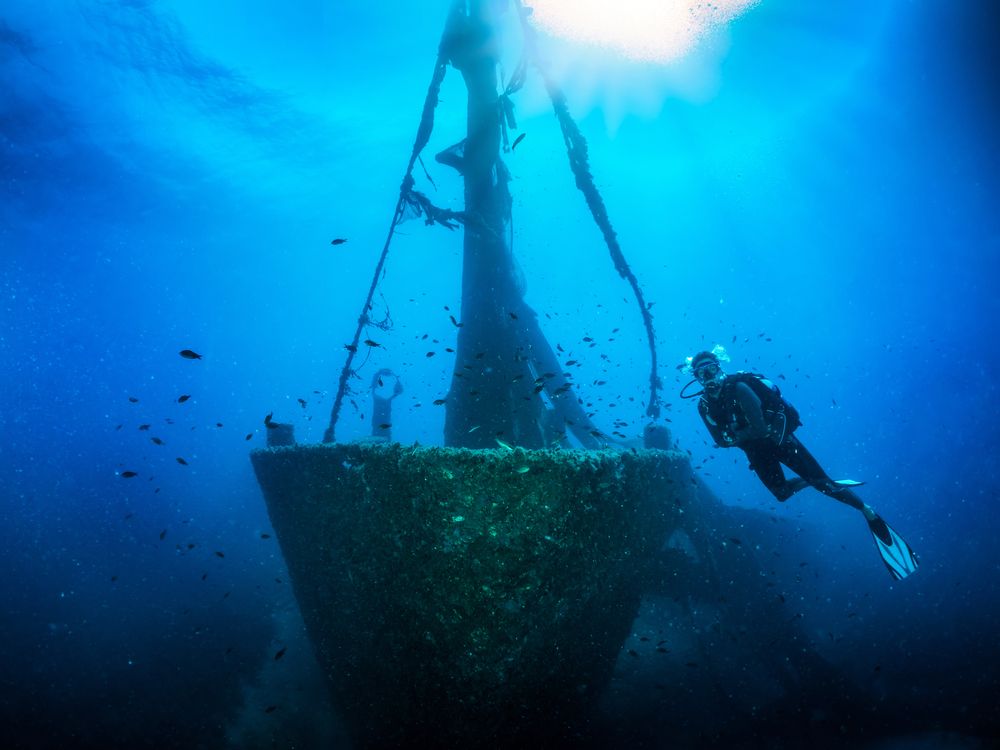 A scuba diver near Skiathos' sunken ship