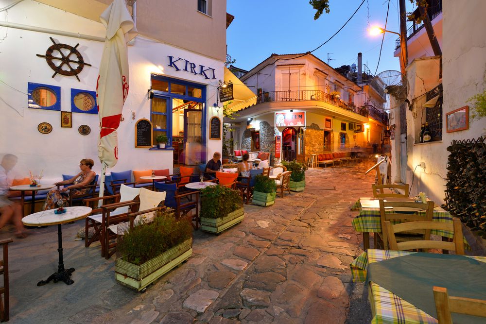 A restaurant along Old Town Skiathos