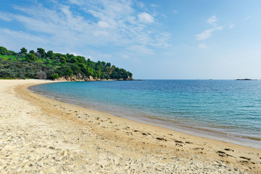 View of Troulos Beach's white sand