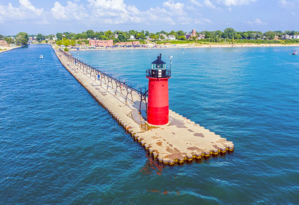 Aerial view of South Haven Lighthouse
