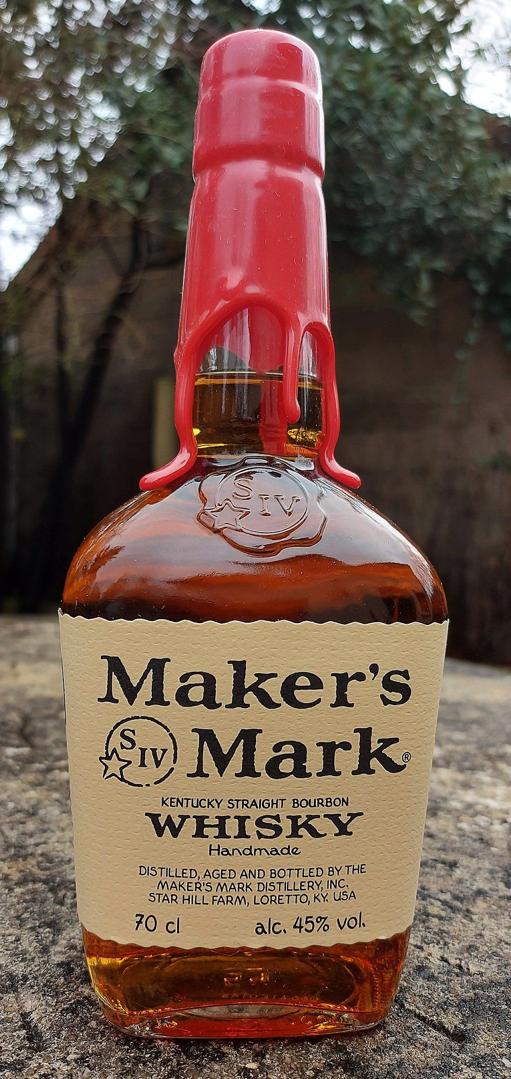 A bottle of bourbon from Maker's Mark Distillery on Star Hill Farms
