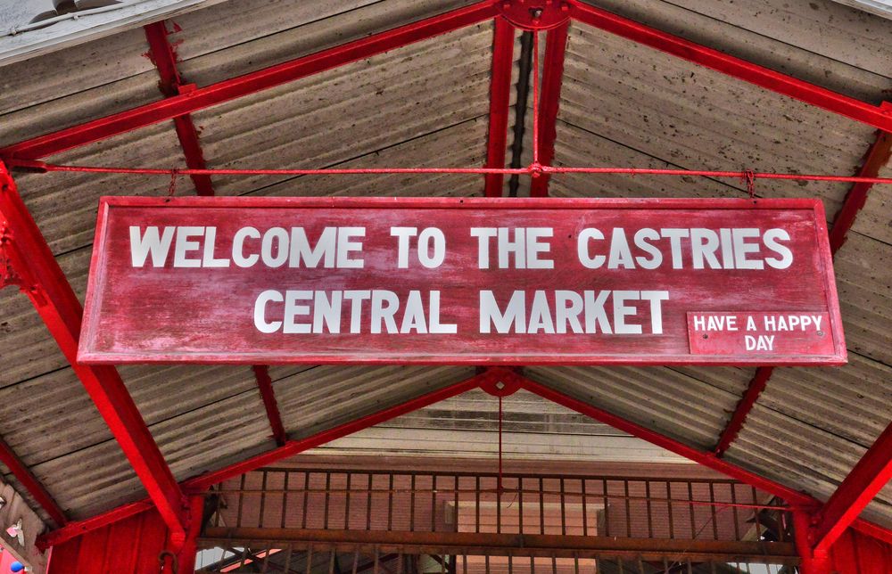 Welcome sign of Castries Market