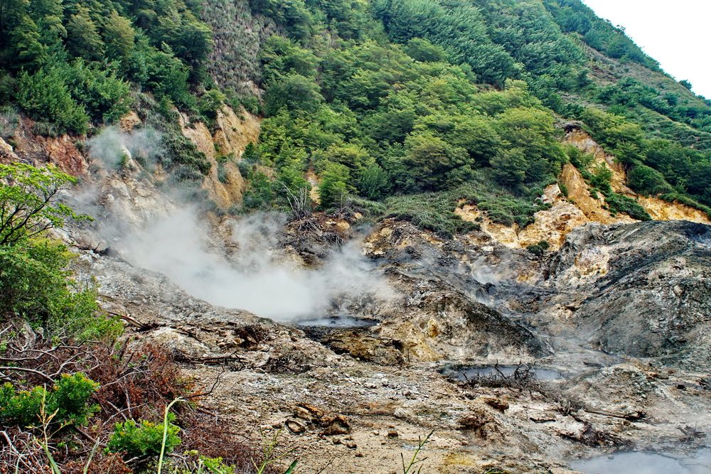 Sulfur springs at La Soufrière's geothermal site