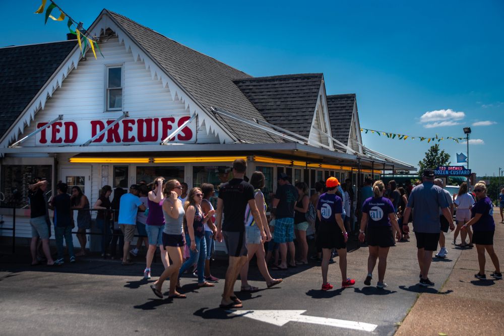 People lined up outside Ted Drewes Frozen Custard
