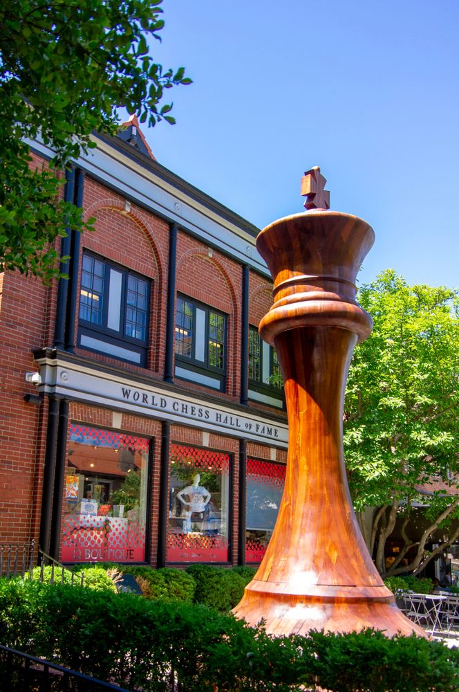 Exterior and sculpture of the World Chess Hall of Fame