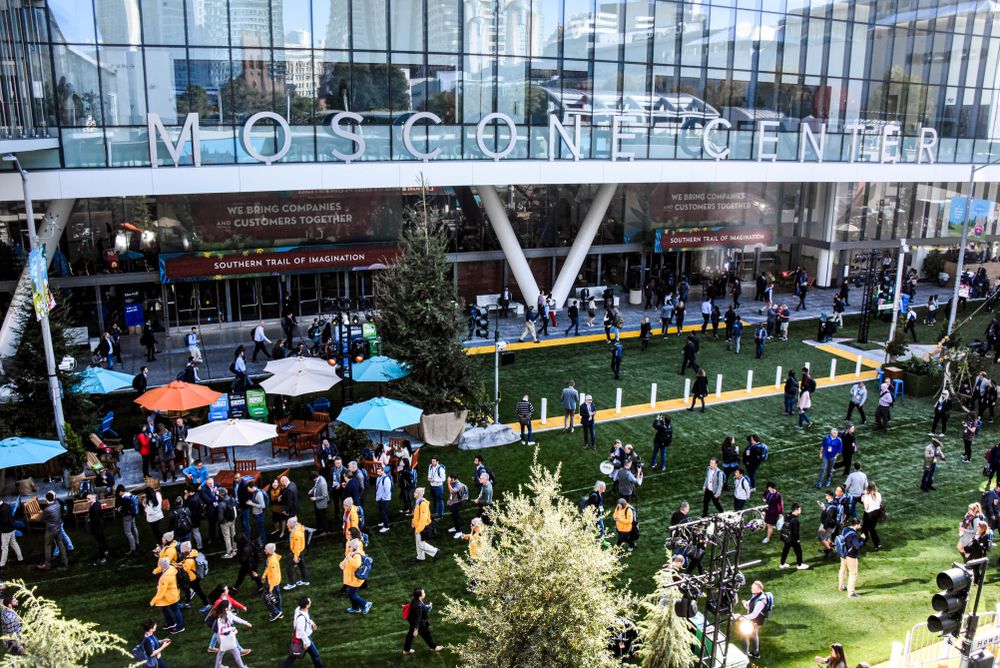 People on the grounds of Moscone Center
