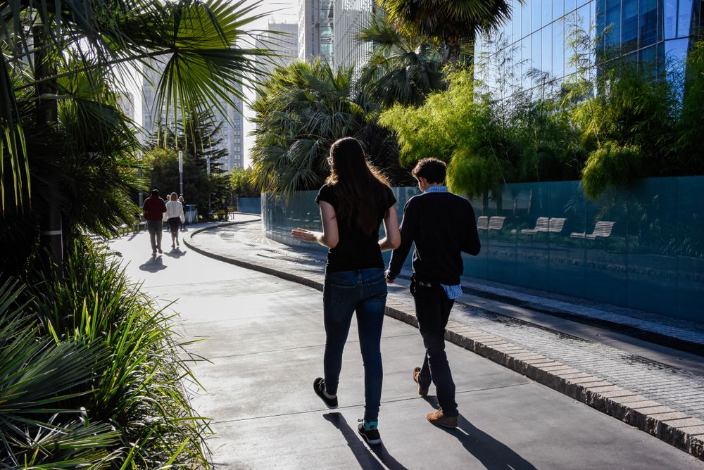 People walking along Salesforce Park
