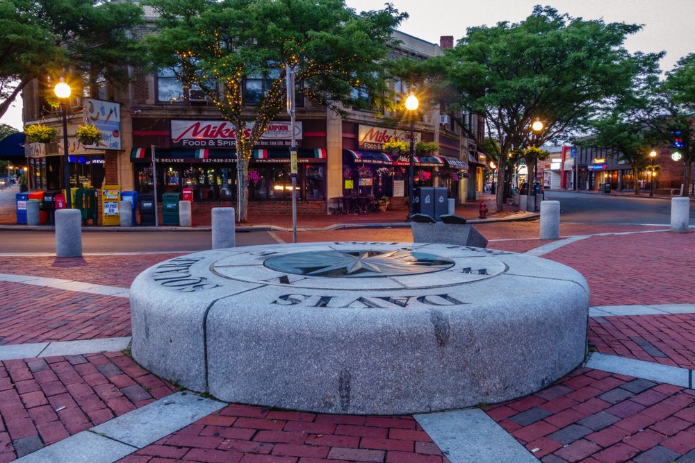 Stone marker of Davis Square