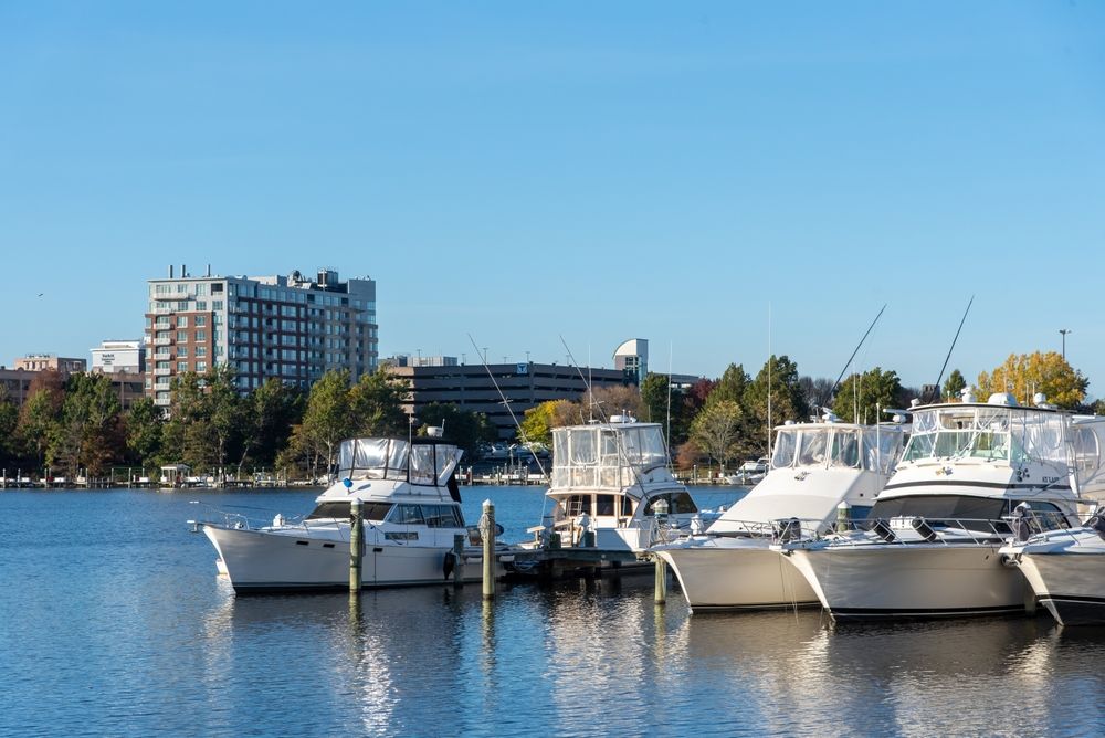 Yachts docked at Mystic River
