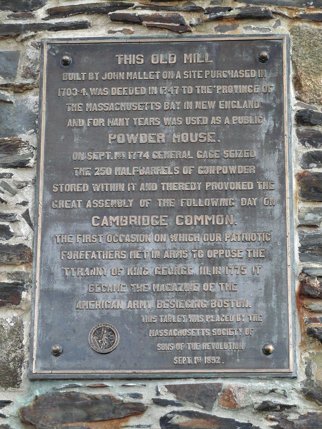 Historical plaque of the Old Powder House