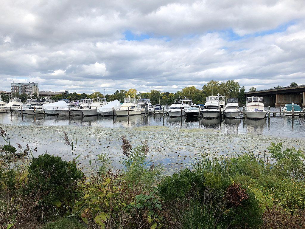 View of mystic river from Sylvester Baxter Riverfront Park