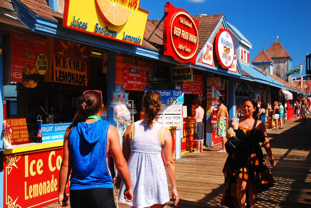 People at Old Orchard Beach's boardwalk
