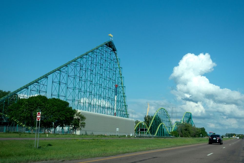 View of Valleyfair Amusement Park's rollercoaster