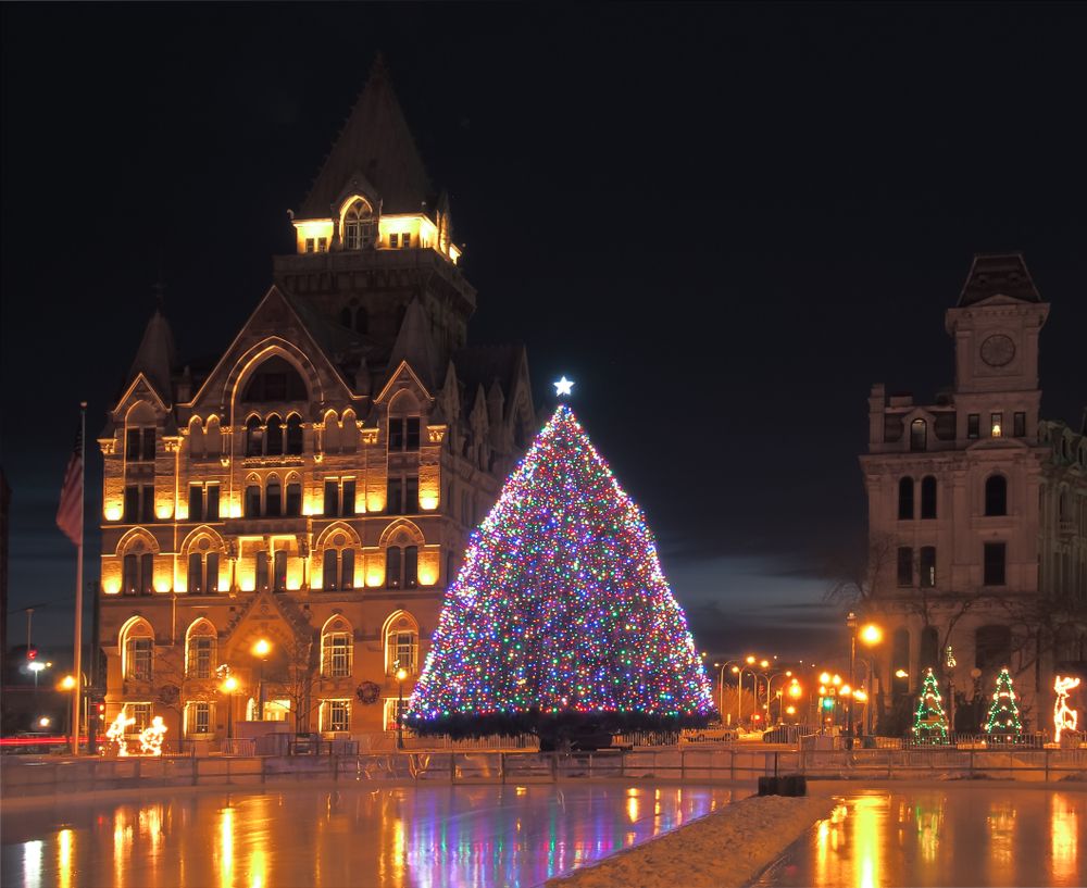 A Christmas tree at Clinton Square