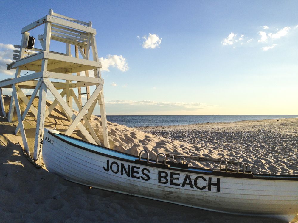 Boat and lifeguard station at Jones Beach State Park