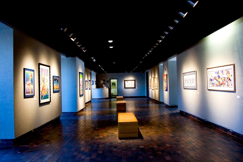 Framed art pieces in Gardiner Art Gallery
